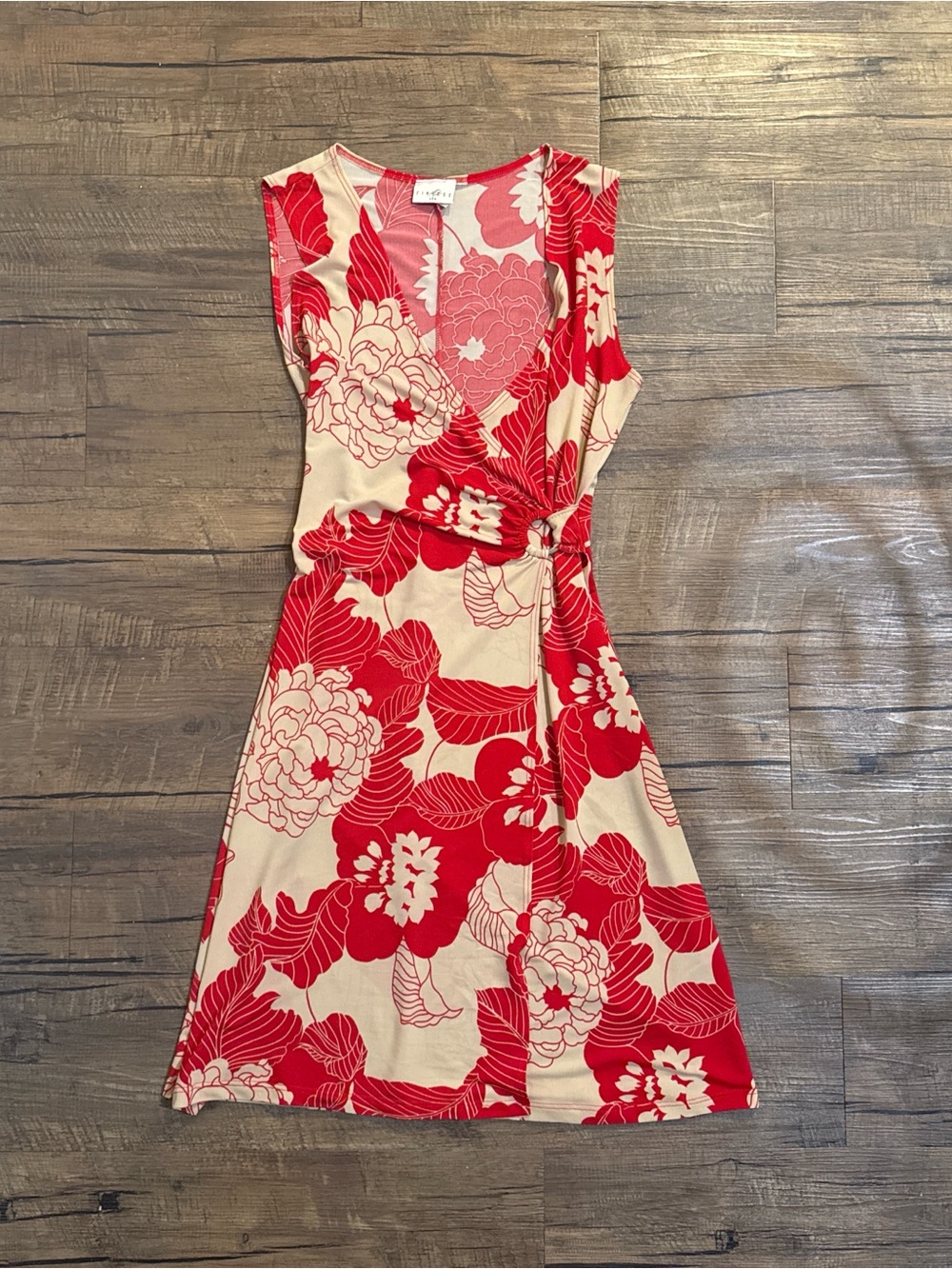 Floral Wrap Dress in Red and Cream - Sleeveless V-Neck